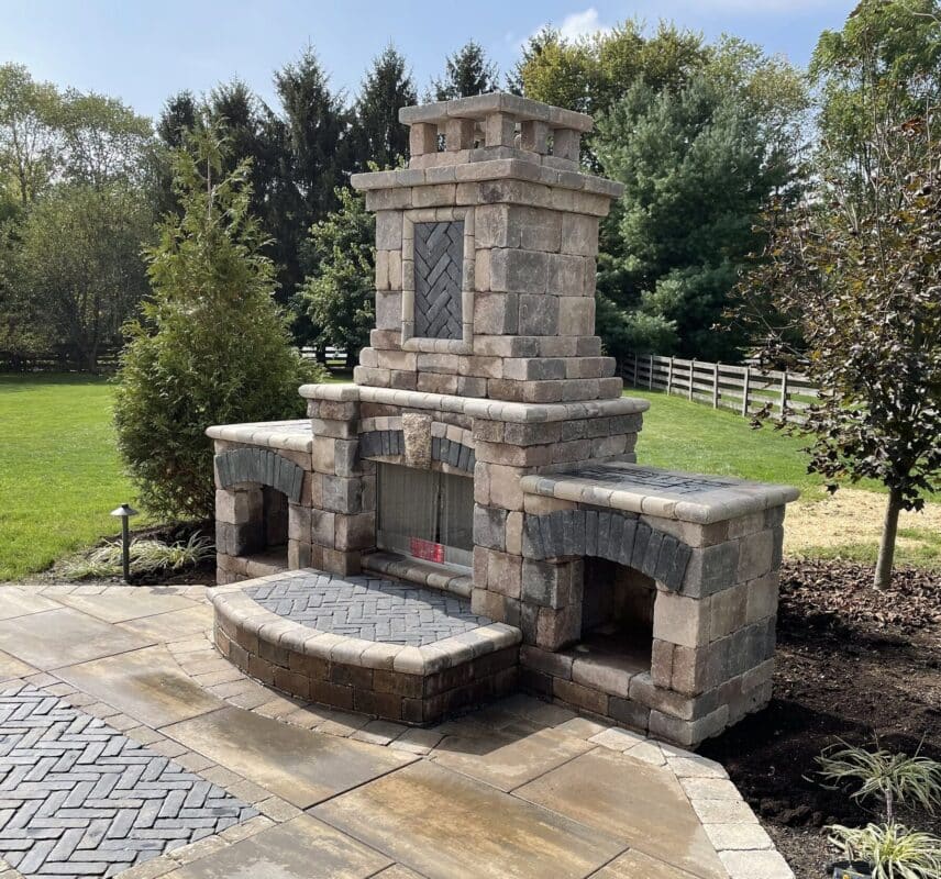 Stone firepit installation in Centerville, Ohio.